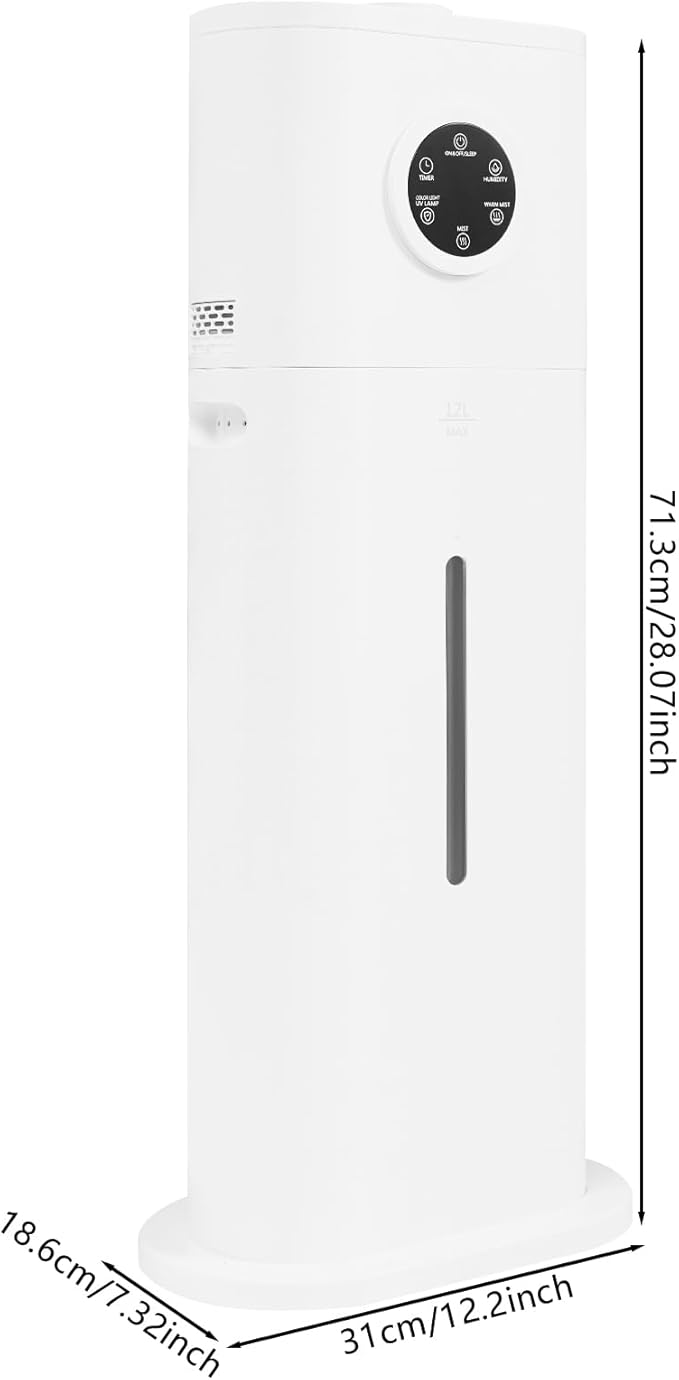 Smart Humidifier for Bedroom Large Room, 12L/3.17Gal Ultrasonic Cool Mist Humidifier with LCD Touch Screen & Remote Control 150W Top Fill Cool and Warm Mist Ultrasonic Floor Humidifiers