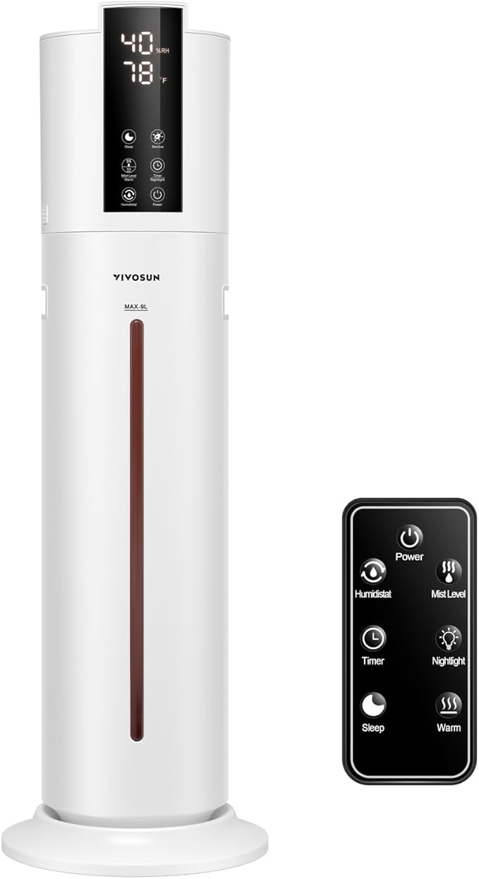 VIVOSUN 9L Air Humidifier, 2-in-1 Top Fill Cool & Warm Mist Humidifier, Indoor Ultrasonic Humidifier with Essential Oil Box & Remote Control for Bedrooms, Offices, Plants, Babies