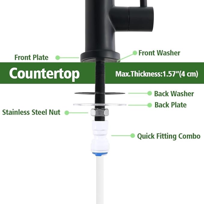 Kitchen Water Filter Faucet Reverse Osmosis Faucet,Lead-Free Drinking Water Faucet Fits Most Waterdrop Reverse Osmosis System in Non-Air Gap Stainless Steel RO Faucet (Black)