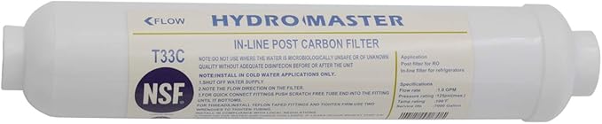 HYDRO MASTER IN-LINE POST CARBON FILTER With 1/4-Inch NPT Connection, 10 Inch x 2 Inch.