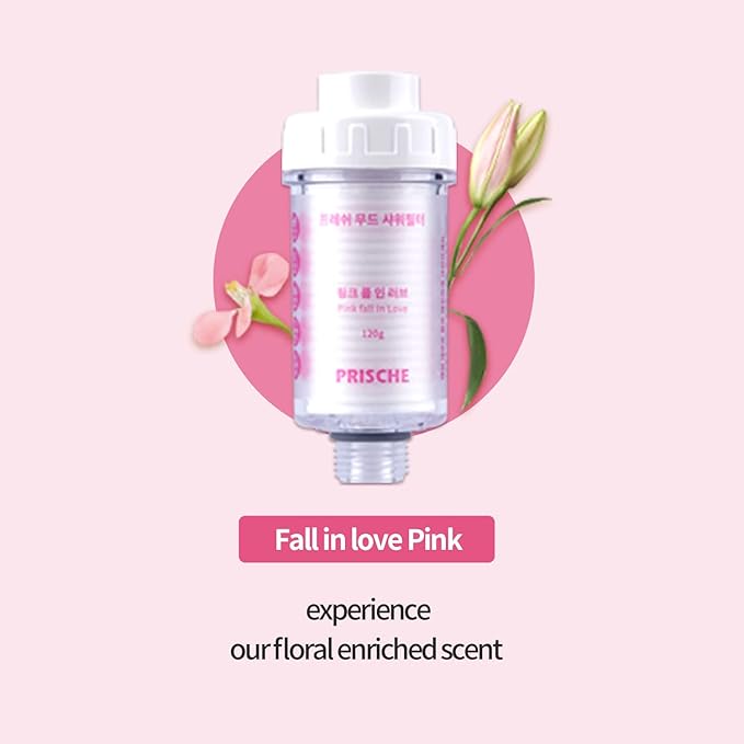 HubiCare Shower Infuser - Vitamin C Shower Filter, Hard Water Softener, Water Purifying, Chlorine & Fluoride Shower Filter, Head with Beads, Helps Dry Skin & Hair Loss (Pink Fall In Love Refill)