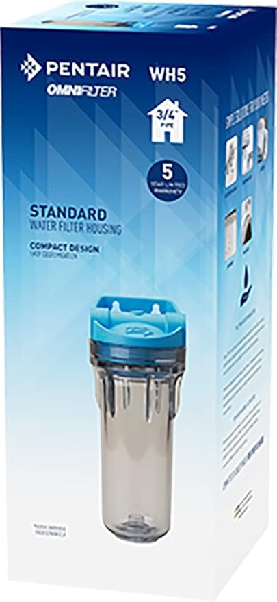 Pentair OMNIFilter WH5 Filter Housing, 10" Standard Clear Sump Water Filter Housing with Integral Mounting Bracket and 3/4" NPT Inlet, Includes Housing, Mounting Screws and Wrench, Clear