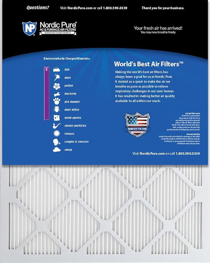 Nordic Pure 16x20x1 (Actual Size: 15 1/2 x 19 1/2 x 3/4) Tru Mini Pleat MERV 8 AC Furnace Air Filters - 2.5X More Media for Longer-Lasting, High-Efficiency Filtration - 4 Pack