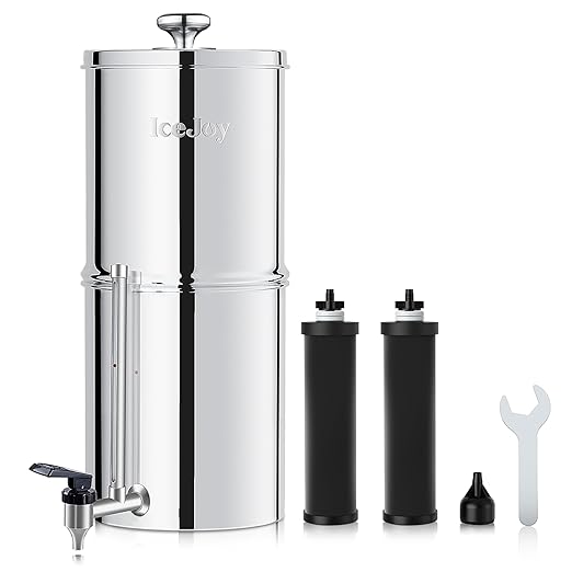 IceJoy Gravity Water Filtration System 2.25 Gallon - 304 Stainless Steel Countertop System with 2 Filters, Chlorine Reduction, NSF/ANSI 42 Certification