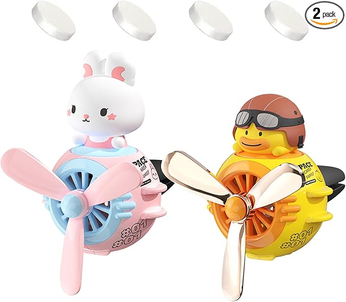 2 Pcs Pilot Car Air Freshener, Cute Duck Car Vent Clip Air Freshener Automotive Air Outlet Fan Diffuser, Automotive Interiors Vent Decoration (Rabbit+Duck)