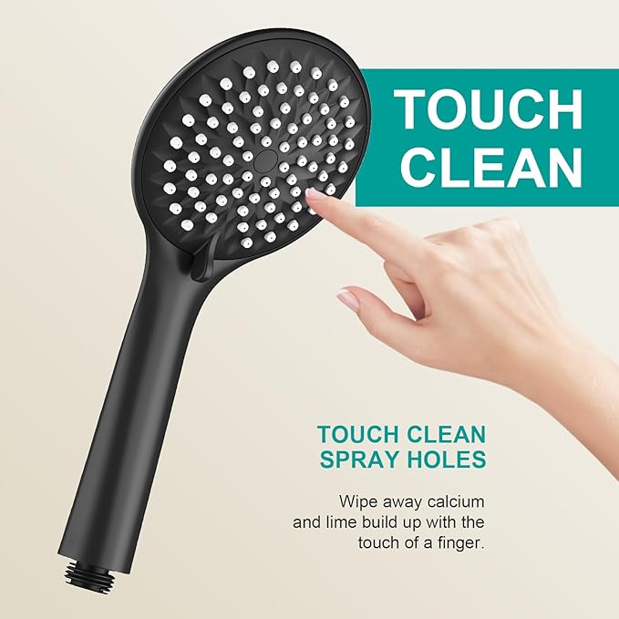 Shower Slide Bar Handheld Shower Head with Hose, 5-Function Hand Shower with Wall Mount，shower slide bar,adjustable height shower head (A-round, Matte Black)