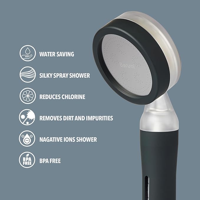 Barumi Pluo Handheld Filtered Shower Head - Black Finish | Vitamin C Filter for Healthy Skin & Hair | High Pressure Soft Spray | Dual Filtration Removes Chlorine & Impurities | Gentle Shower for Pets