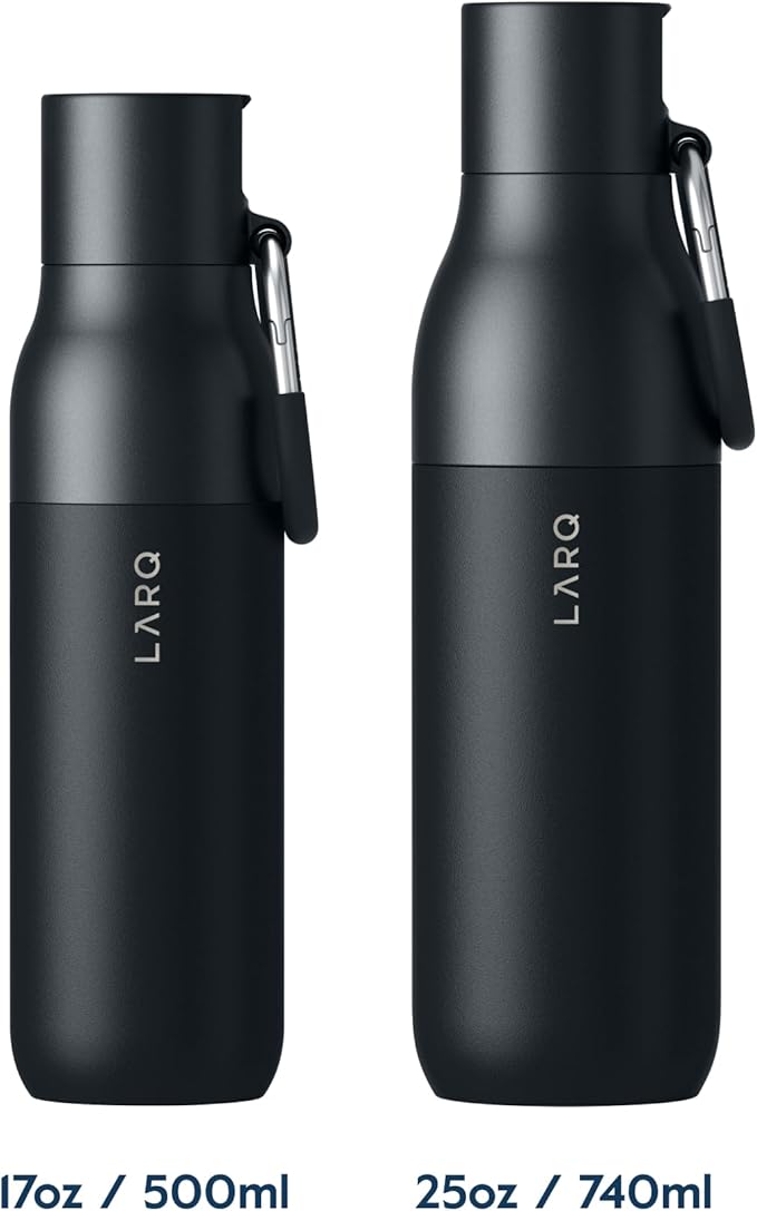 LARQ Bottle Flip Top 25 oz - Insulated Reusable Stainless Steel Water Bottle With Straw | BPA Free | For Sports, Gym, and Travel | Keep Drinks Cold for 24 Hours | Obsidian Black
