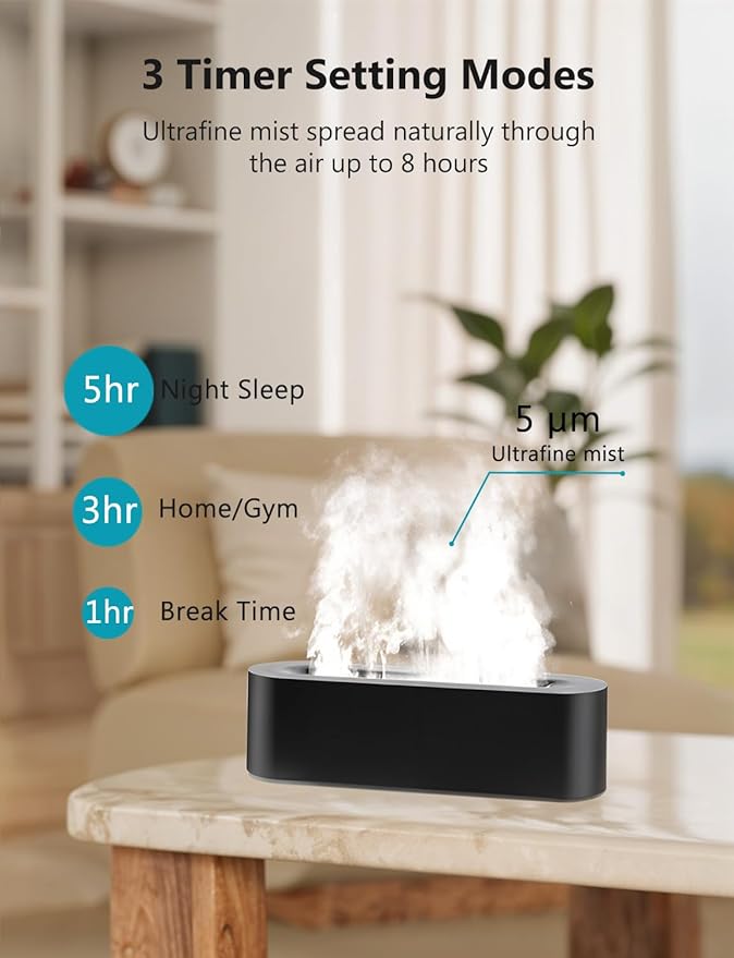 Flame Air Diffuser, Humidifier, Essential Oil Diffuser - 7 Colors, 180mL Capacity (8 Hours), Noiseless Operation, Auto-Off Protection - Perfect for Home Bedroom Office Gifts(White)