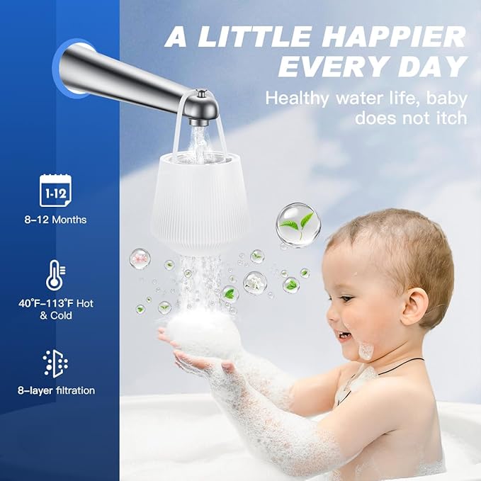 Tub Water Filter for Babies and Families, KDF-55 Bath Filter removes most chlorine, lead, fluoride, and heavy metals | Softens Hard Water to Improve Skin, Hair and Nails