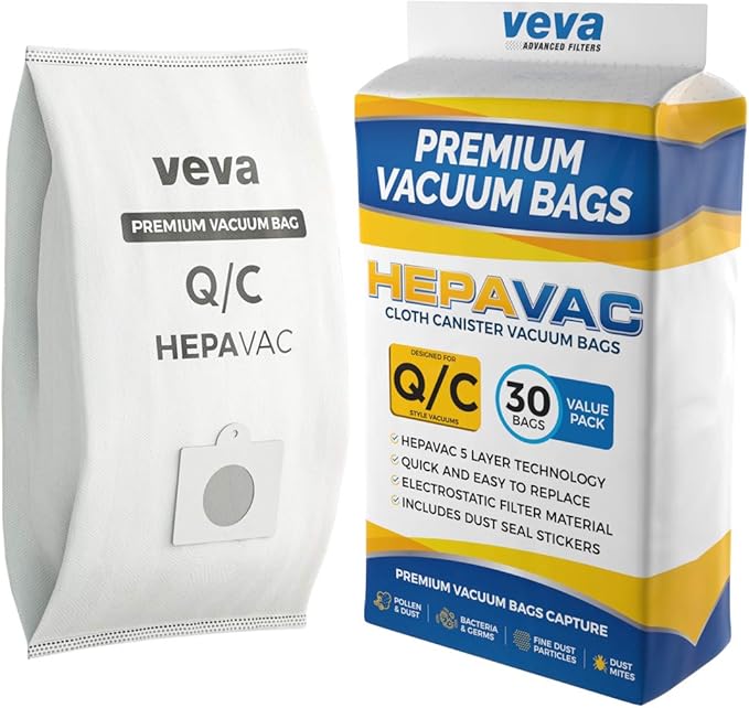 30 Pack Type Q/C 53292 HEPA Vacuum Bags for Kenmore Canister Vacuum Cleaners 5055, 50558, 53291, 53292, Series 600, 400, 200