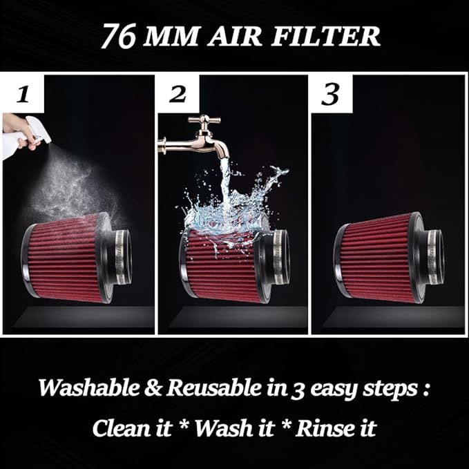 muge racing Universal 3 Inch 76mm Air Intake Filter Replacement Cone Air Filters Quality Dry Air Filter