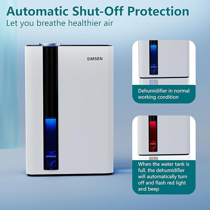 SIMSEN 95oz Dehumidifiers for Home, 800 sq ft Quiet Small Dehumidifier with Drain Hose, Dehumidifiers for Bedroom Bathroom Basements Closet RV (White)