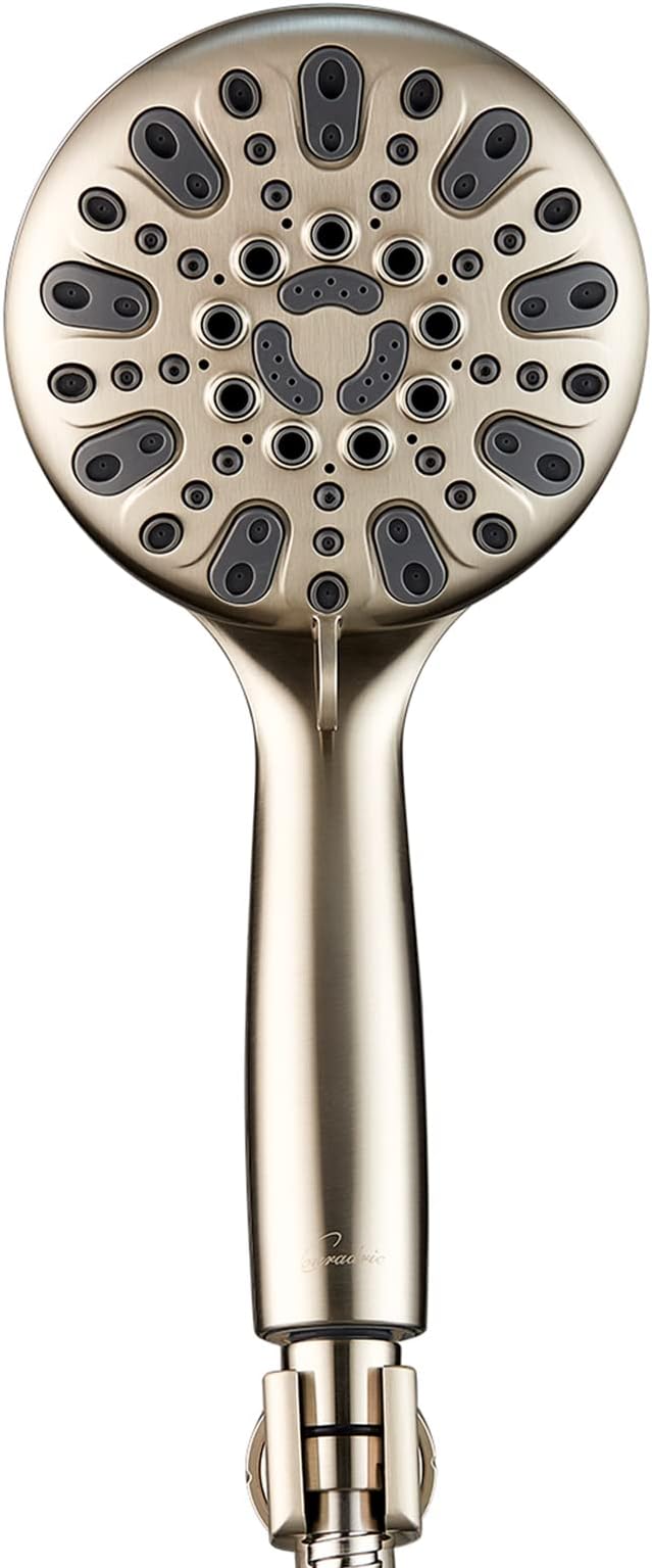 Handheld Shower Head, 6 Spray Setting High Pressure Shower Head with Brass Swivel Ball Bracket and Extra Long Stainless Steel Hose, Brushed Nickel, 5"