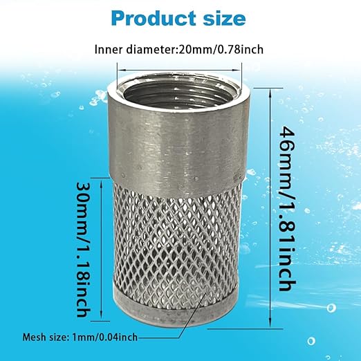 1/2" 304 stainless steel filter head with internal thread diameter of 20mm connected to 1/2" water pipe filter Used to Remove Debris and Reduce Solid Entry（1pcs）
