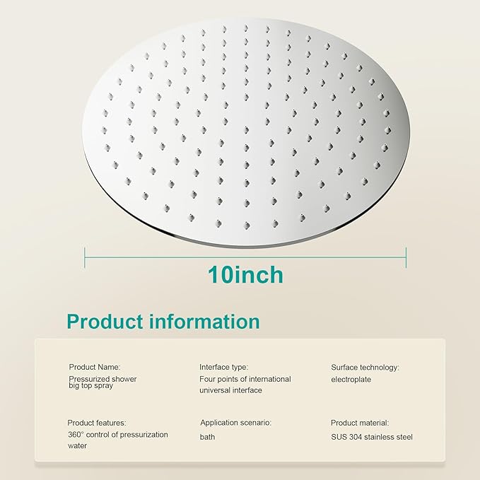 All Metal Rain Shower Head - Heavy Duty Stainless Steel, Easy Install, High Water Flow, Ultra-Thin Modern Design for Bathroom (Chrome, 10)