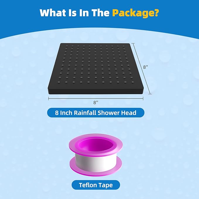 Hibbent Thickness Metal Rain Shower Head, 8 Inch High Pressure Rainfall Shower Head, Square Bathroom Waterfall Shower Heads, High Flow Fixed Showerheads with Adjustable Brass Ball Joint, Matte Black