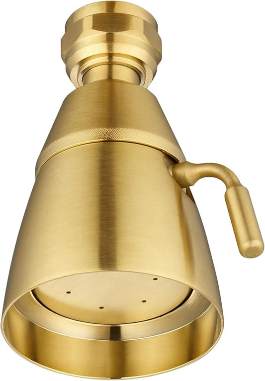 APLusee Brushed Gold Shower Head, High Flow Shower Sprayer with Rotary Joint, Solid Brass