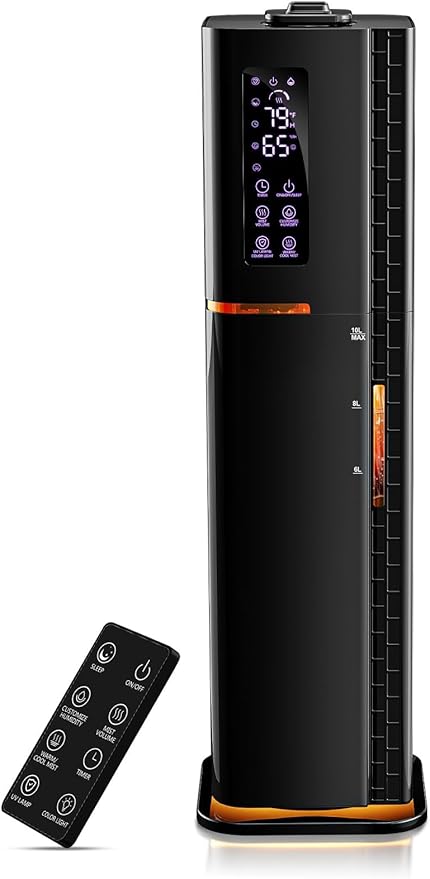 2.64Gal Humidifiers for Bedroom Large Room, Warm and Cool Mist up to 500ft², Top Fill Diffuser Ambient Light, 3 Mist Modes, 24H Timer, 35dB Quiet Humidifier for Home Office Plants