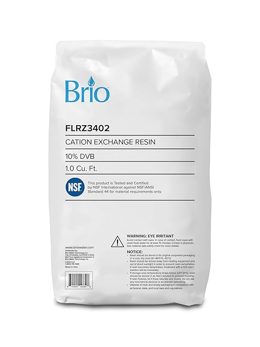 Brio Water Softner Resin Refill for Water Softener Systems & Cartridges | Cation Exchange Resin, 10% Cross-Linked DVB | NSF/ANSI Standard 44 Certified | 1 Cubic Ft. Bag