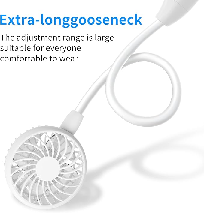 HandFan 5000mAh Neck Fan, 26H Longest Runtime - 6 Speeds Visible Blades Portable Fan, 360° Flex Neck for Gym Office Travel, Safety Grille & Hair Protection (White)