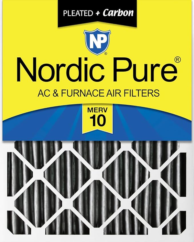 Nordic Pure 20x20x4 (19_1/2 x 19_1/2 x 3_5/8) Furnace Air Filters MERV 10 Pleated + Carbon 1 Pack