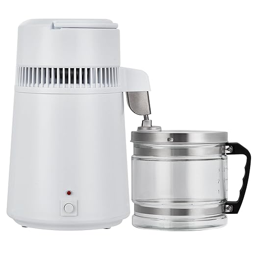 4L Water Distiller,Household Stainless Steel Distilled Water Purifier,Countertop Distilled Water Maker,4 Litre Distilled Water Machine for Home.White Glass Bottle