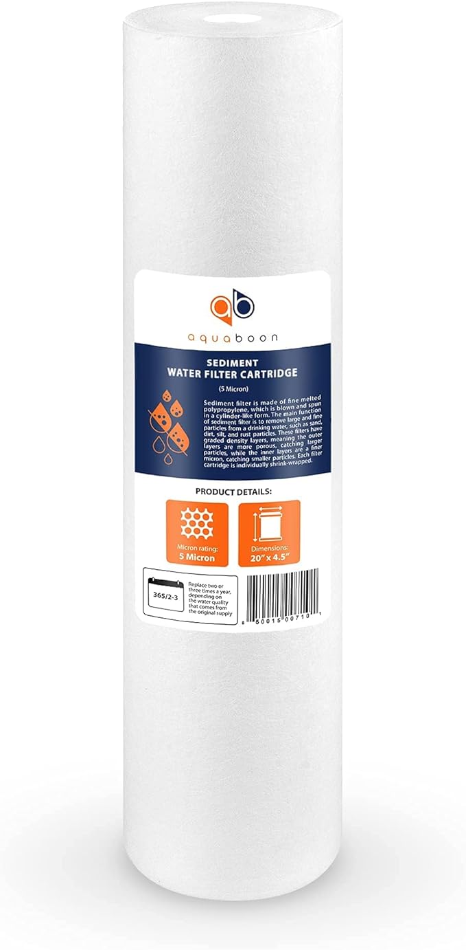 Aquaboon 5 Micron 20 x 4.5 Water Filter Cartridges Set of 2, Whole House Water Filter Replacements for 2-Stage Sediment & Chlorine, Odors Reduction