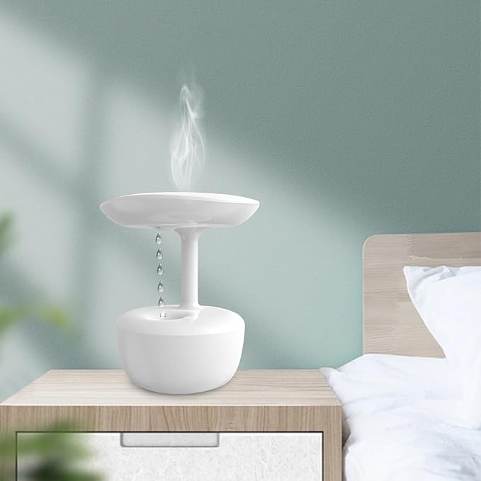 Crystalberry Anti Gravity Cool Mist Humidifier, Hovering Water Droplet Backflow Humidifier, 36db Quiet Air Humidifier with Night Light, Auto Shutdown Power-off Protection, 23.67oz, WHITE