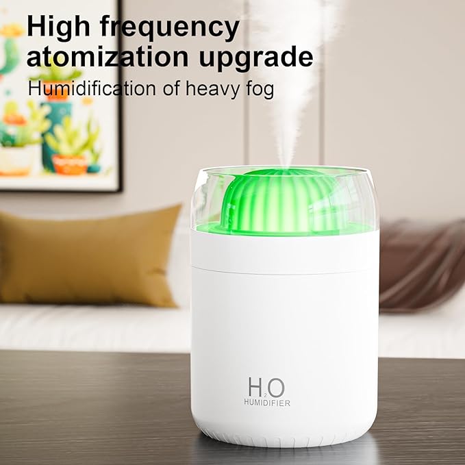 Small Humidifier for Plants, 500ml Cool Mist Desk Humidifier with Night Light, Ball Cactus Mini Humidifiers, Whisper-Quiet Operation, Two Spray Modes, Auto Shut-Off for Bedroom, Babies Room, Travel