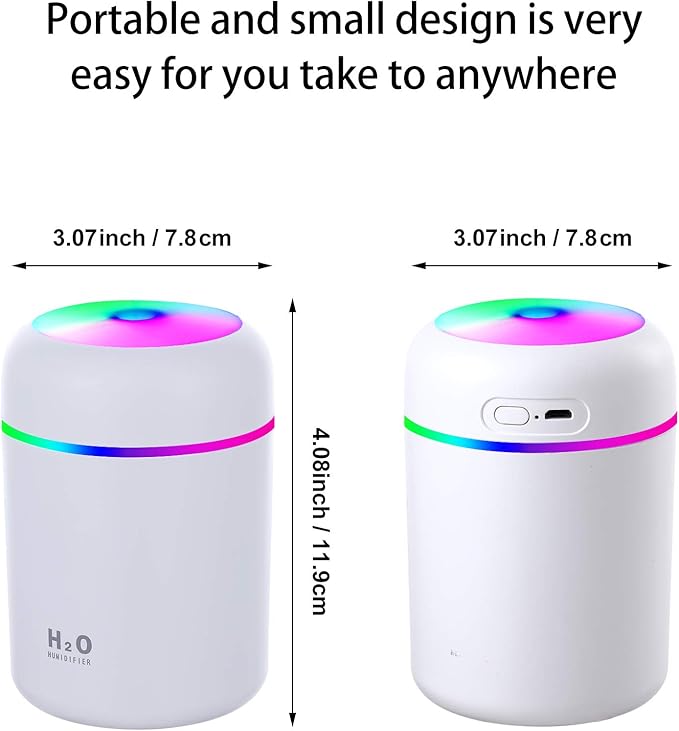 2 Pieces Cool Mist Portable Mini Humidifiers, 300 ml, Quiet USB Personal Desktop Humidifiers with 2 Mist Modes and Auto Shut Off for Bedroom Home (Pink, White)