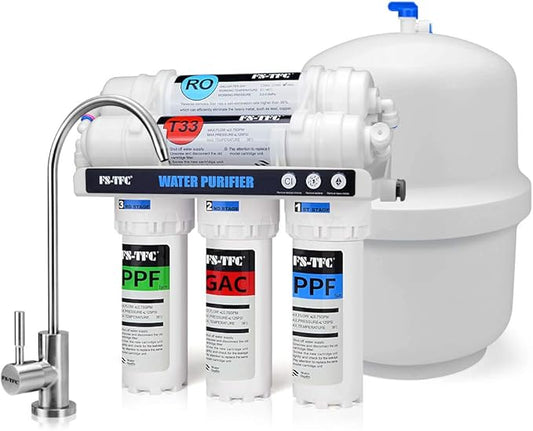 FS-TFC 5-Stage Reverse Osmosis Water Filtration System 100GPD Fast Flow Plus Extra 4 Filter for Free (FS-RO-100G-A)