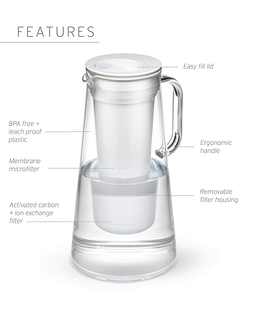 LifeStraw Home – Water Filter Pitcher, 7-Cup, Pebble, BPA Free Designed for Everyday Protection Against Bacteria, parasites, microplastics, Lead, Mercury, PFAS, and A Variety of Chemicals