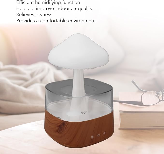 Rain Cloud Humidifier Night Light, Bedside Mushroom Rain Cloud Diffuser for Bedroom Office Moisturizing