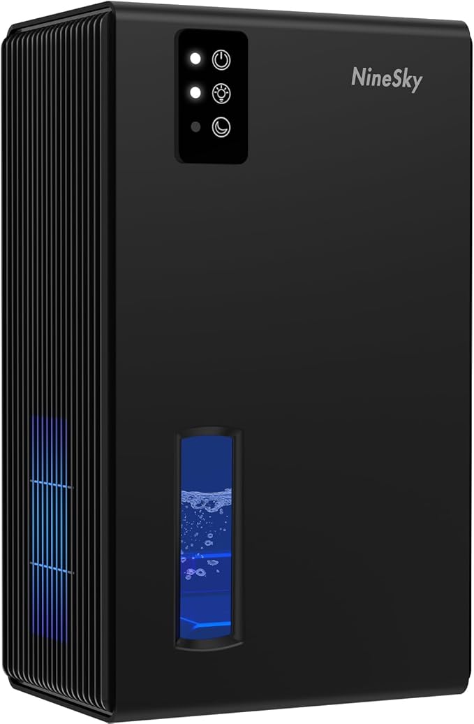 NineSky Dehumidifier for Home, 95 OZ Water Tank, (1000 sq.ft) Dehumidifiers for Bathroom Bedroom Basement with Auto Shut Off,7 Colors LED Light (Black)
