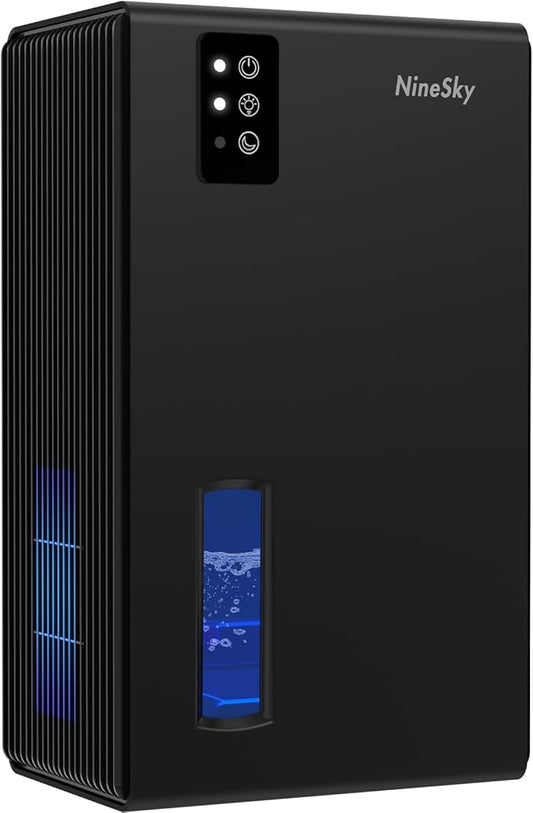 NineSky Dehumidifier for Home, 95 OZ Water Tank, (1000 sq.ft) Dehumidifiers for Bathroom Bedroom Basement with Auto Shut Off,7 Colors LED Light (Black)