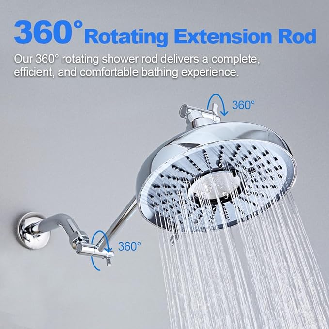 Filtered Shower Head High Pressure: 8-Inch Rain Showerhead with 18-Stage Filter for Hard Water Softener - Reduces Chlorine and Heavy Metals, Extension Rod Included (Polished Chrome）