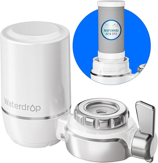 Waterdrop Water Filter for Sink Faucet, NSF Certified Water Purifier, 320 Gallon Tap Water Filter for Kitchen Sink, Reduces Chlorine, Lead-Free Material, Faucet Mount Water Filtration System, 1 Filter