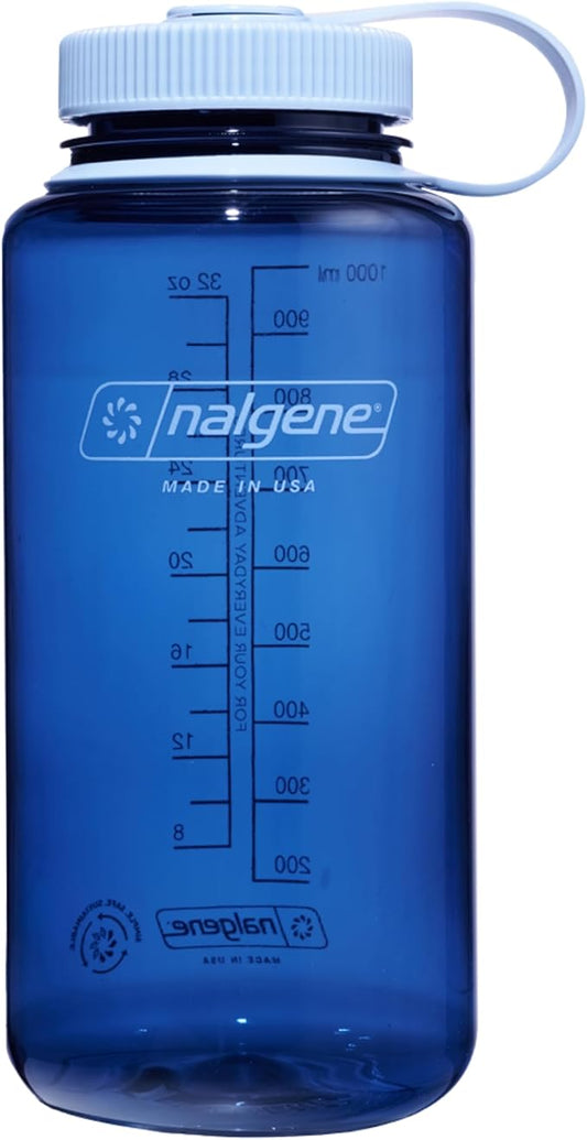 Nalgene Water Bottle - Lightweight Sustain Tritan BPA-Free Shatterproof Bottle for Backpacking, Hiking, Gym, 32 OZ, Wide Mouth, Indigo