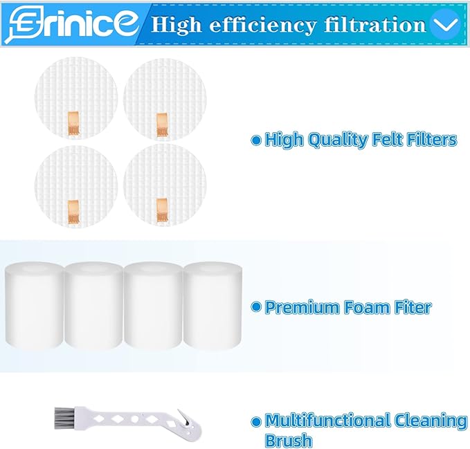 Replacement Base Pre-Motor Filters for Shark AI Robot Vacuum AV2501S AV2501AE RV2502AE AV2511AE RV2520AOUS AV2510AOUS RV2610WA UR2 500SR Parts, 4 Foam & Felt Filters, Replace Part: XBPFRV2500