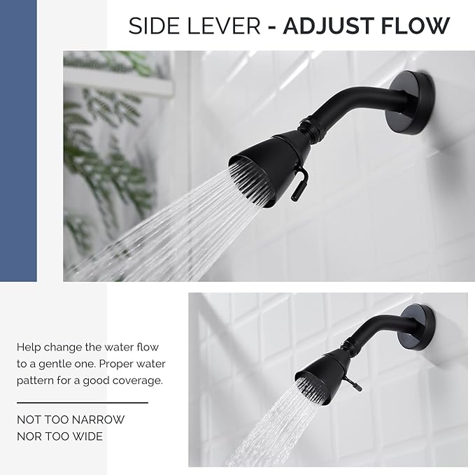 Angle Simple Shower Head, Brass High Flow Shower Spray Head, Adjustable Angle and Water Flow, G 1/2, Matte Black