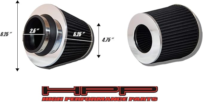 Cold Air Intake Black 2.5" / 63.5 mm Inlet Reusable Quality Universal Clamp On Cone Replacement Dry Air Filter
