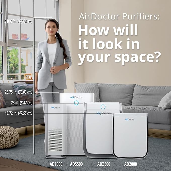 AIRDOCTOR AD3500 Air Purifier for Home and Large Rooms Up to 1260 sq. ft. 2x/hour | UltraHEPA, Carbon, VOC Filters and Air Quality Sensor. Captures Particles 100x Smaller Than HEPA