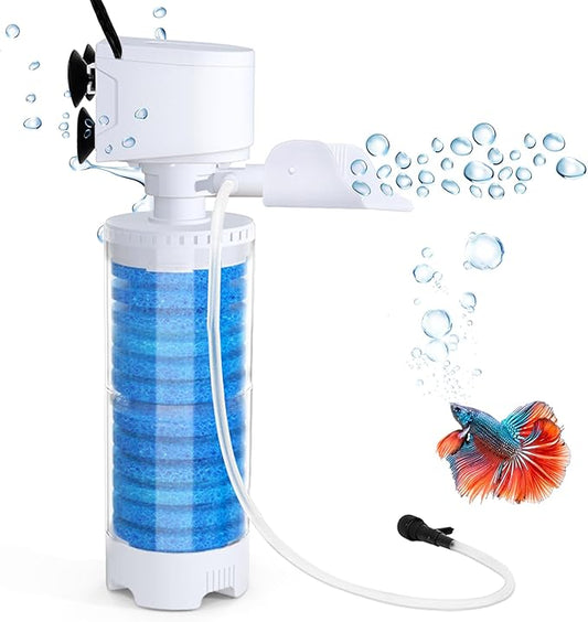 20-100 Gal Multifunction Power Aquarium Filter, Up to 320GPH Adjustable Bubble & Silent Dual Mode Internal Fish Tank Filter for Filtration, Oxygenation, Circulation, Wavemaker