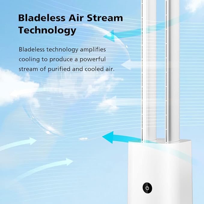 ULTTY Bladeless Tower Fan and Air Purifier in one, Bedroom Fan with HEPA Filter 99.97% Smoke Dust Pollen Dander, 42 Inch 90° Oscillating Tower Fan with Remote, Touch, 8H Timer