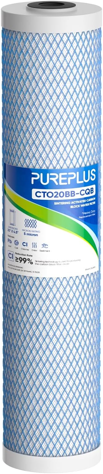 PUREPLUS 20" x 4.5" Whole House Activated Carbon Water Filter, Enhanced Lead Removal, Reduces Chlorine, Sediment & Odors, Compatible with FC25B, EPM-20BB, CB-BB-20, 155783-43, 1 PACK