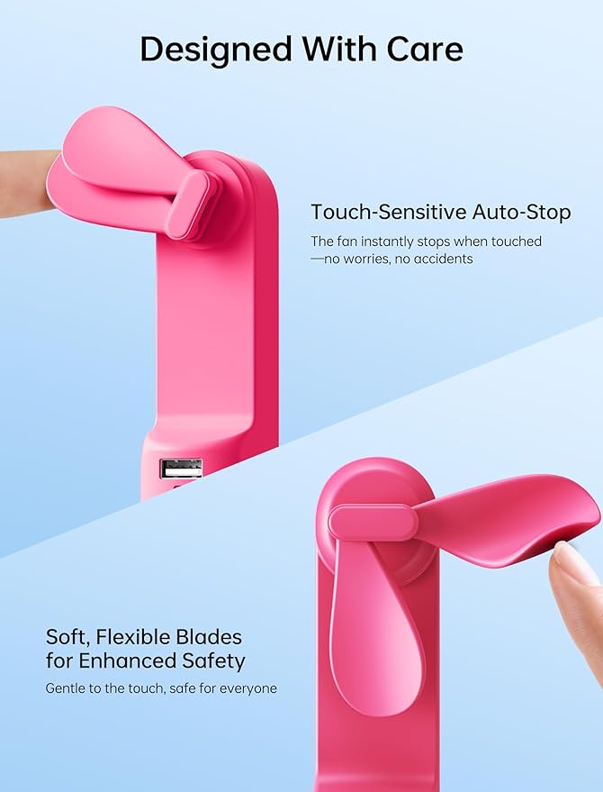 JISULIFE Handheld Mini Fan, 3 IN 1 USB Rechargeable Portable Fan [12-19 Working Hours] with Power Bank, Flashlight, Pocket Design for Travel/Summer/Concerts/Lash, Gifts for Women (Fuchsia)