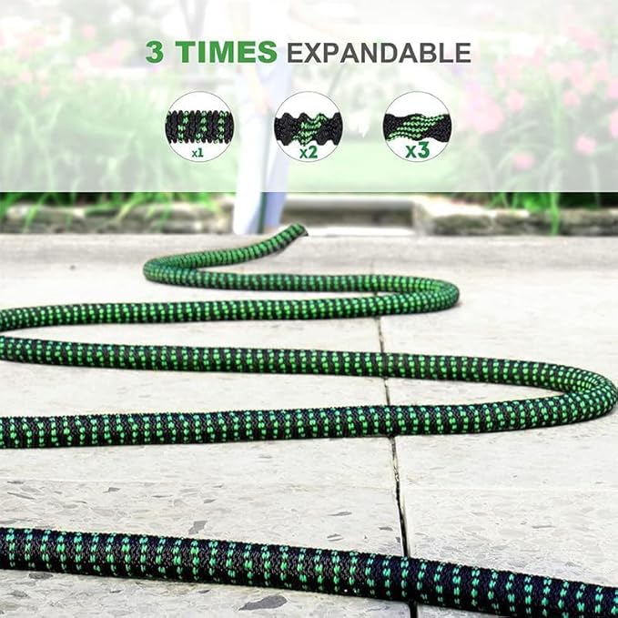 100FT Expandable Garden Hose - with 10-Function Spray Nozzle - Lightweight, Flexible, 3/4" Solid Brass Fittings-Green