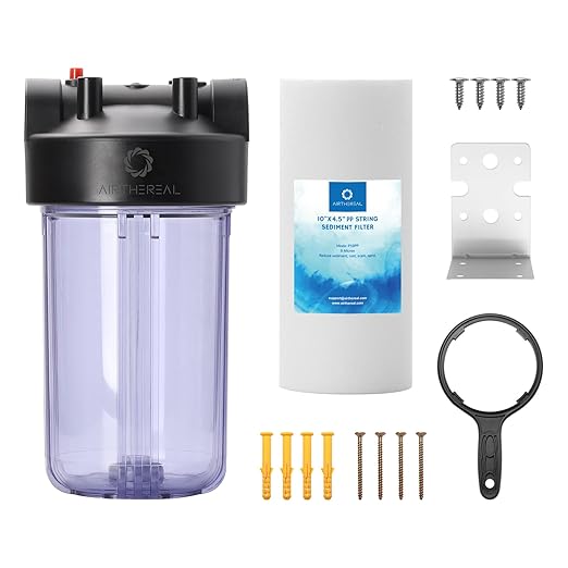 Airthereal Whole House Water Filter Housing, 10" x 4.5" Sediment Carbon Cartridge Universal Housing, Pre-Filtration System for Well and City Water, 3/4" NPT Port Clear Housing Include 1-Pack PP Filter
