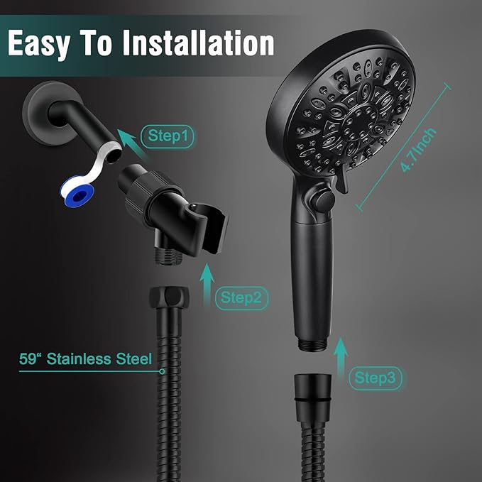 Handheld Shower Head with Filter: 9 Spray Settings High Pressure Shower Head with ON/OFF Pause Switch, 15 Stage Water Softener Filter for Hard Water Remove Chlorine and Harmful Substances
